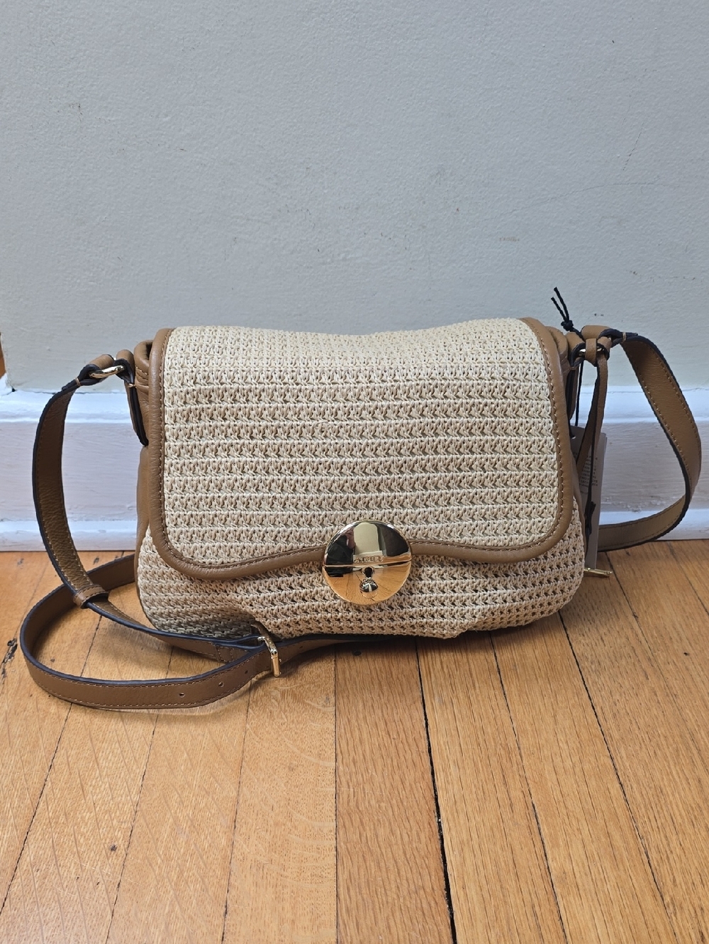 NWT, Aimee Kestenberg, Cannes Flap Crossbody Raffia & Leather, Tan, Women's OS